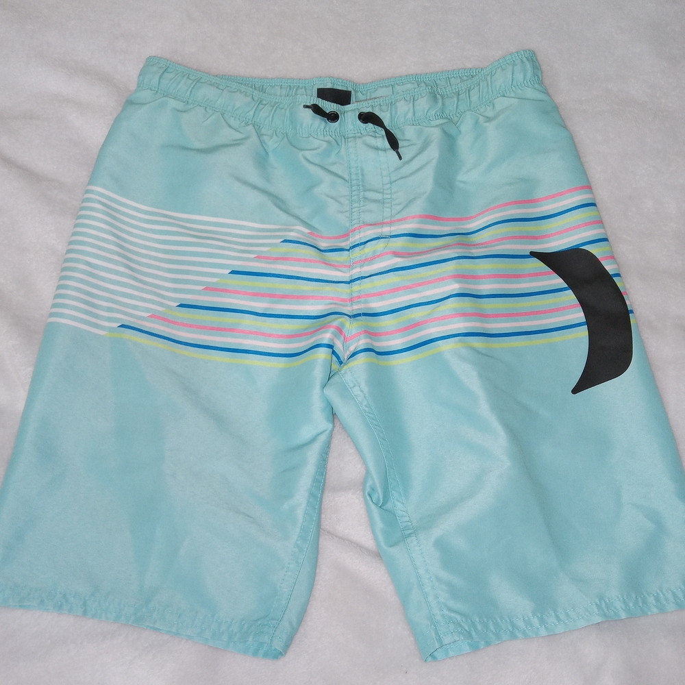 HURLEY Boys sz L Mesh Lined Swim Trunks Board Shorts w Back Pocket 8" Inseam